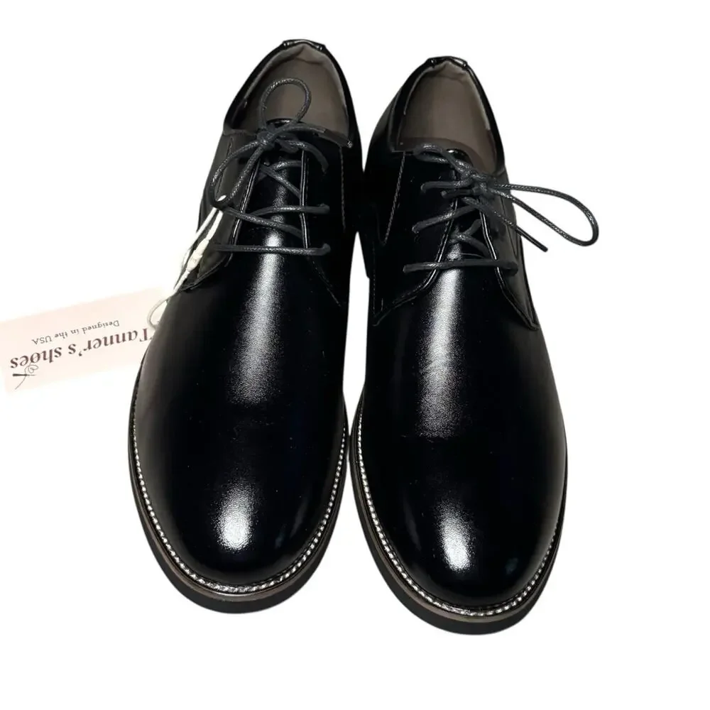 Mens Classic Black Oxford Dress Shoes Lace-Up Faux Leather Formal Shoes Sz 14/15